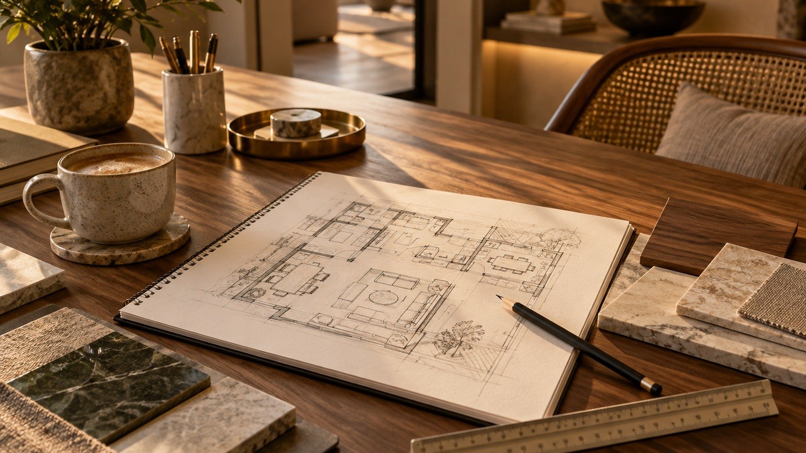 Strategic planning with interior drawings and samples