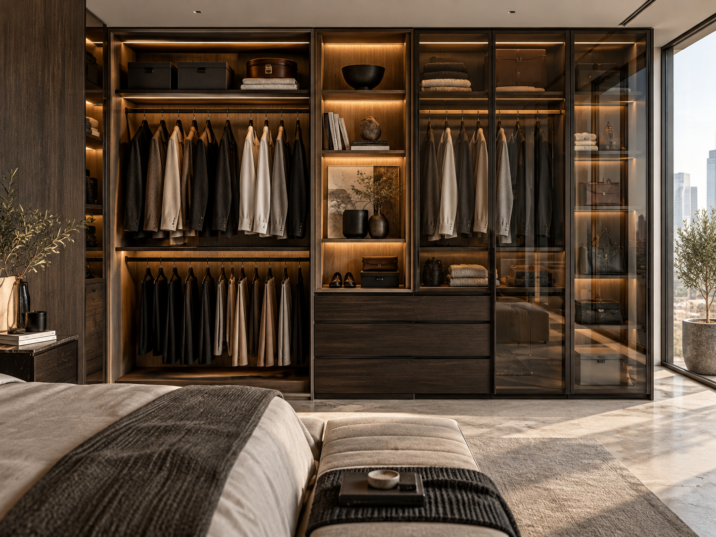 Premium walk-in wardrobe with city views